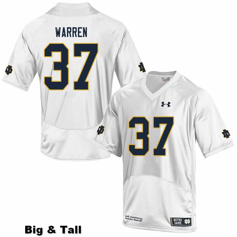 Men's NCAA Notre Dame Fighting Irish #37 James Warren Stitched College Under Armour Authentic White Big & Tall Football Jersey LK10W73ZN